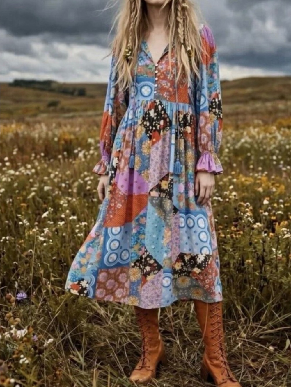 Spell Cha Cha Bohemian Patchwork Print Midi Dress - Multicolor